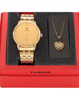 Kit Relgio Feminino Tuguir Analgico 2122 Dourado com Brinde