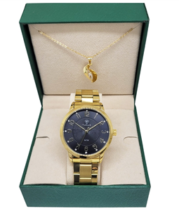 Kit Relgio Feminino Tuguir Analgico TG145 Dourado e Preto com Brinde