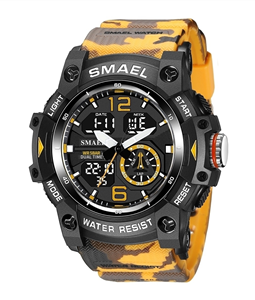 Relgio Masculino Smael AnaDigi 8007 Laranja Camuflado e Preto